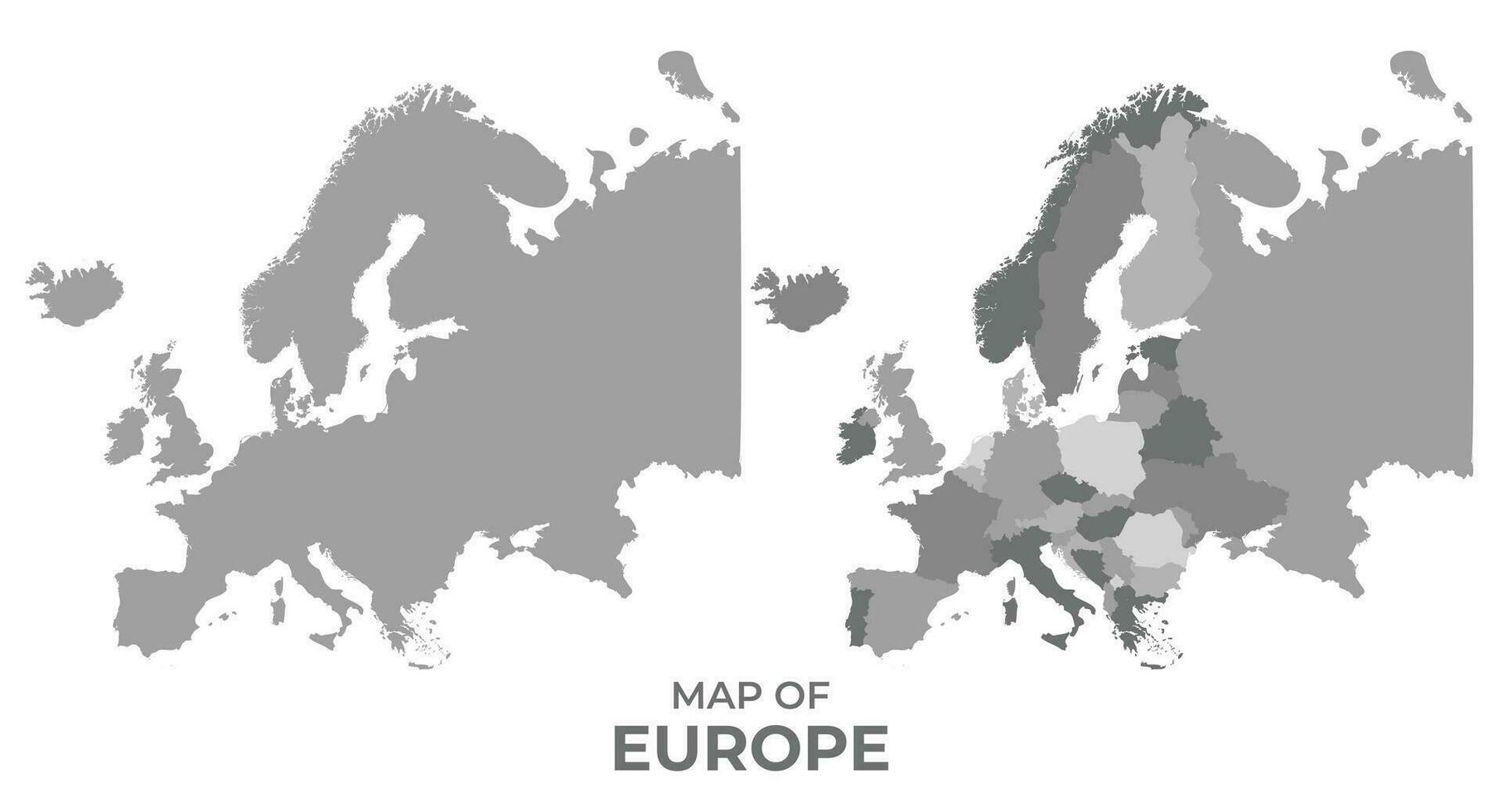 Greyscale vector map of Europe with regions and simple flat illustration