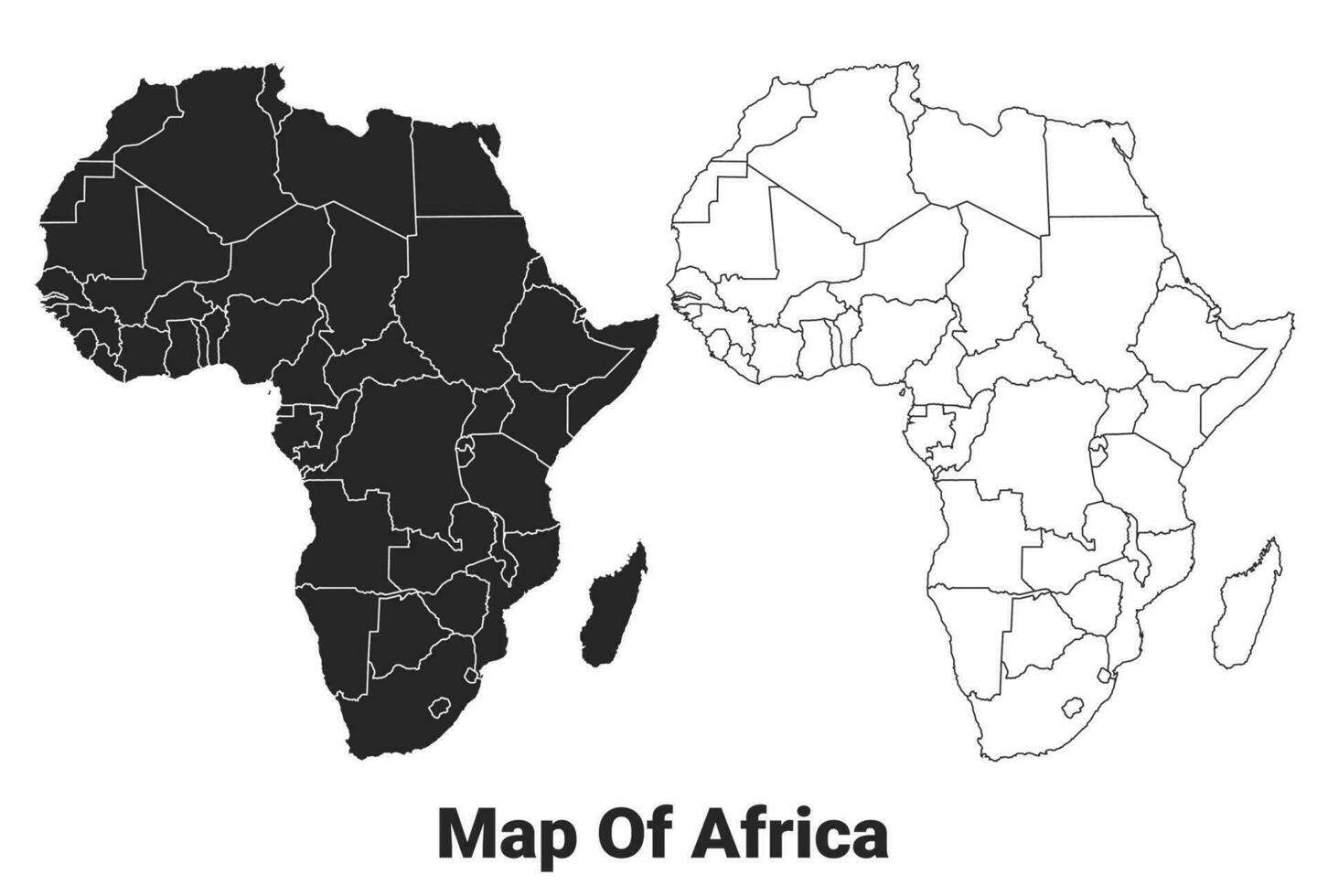 Vector Black map of Africa country with borders of regions