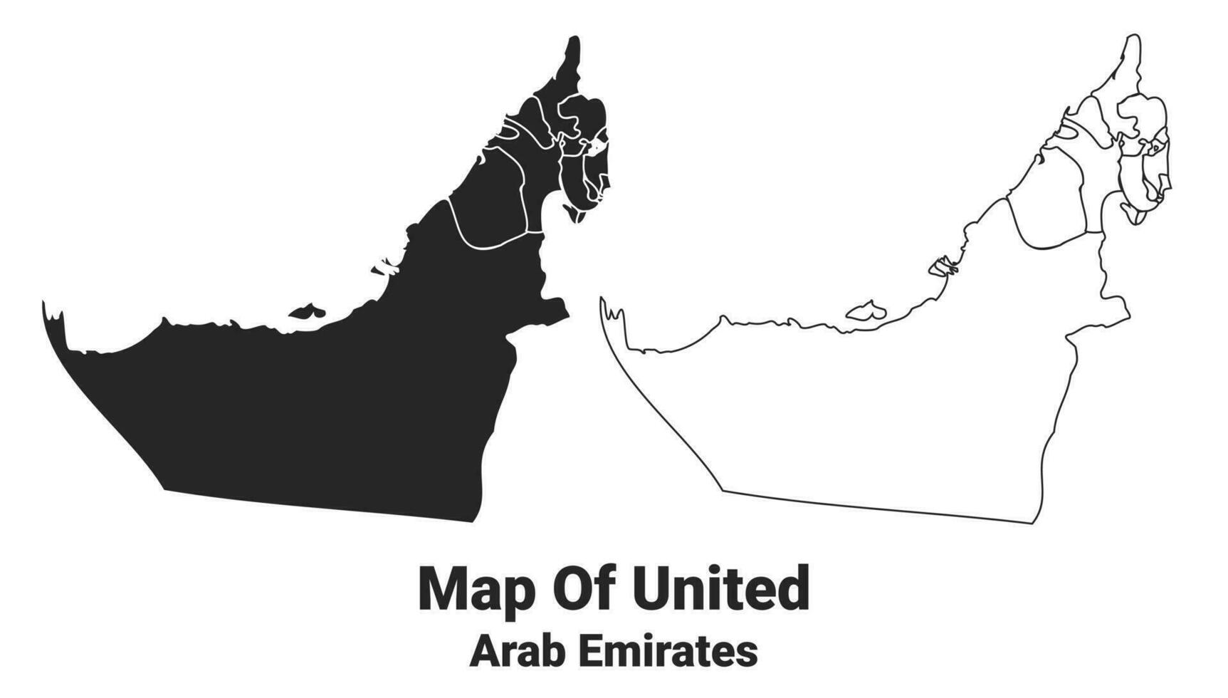 Vector Black map of Uae country with borders of regions