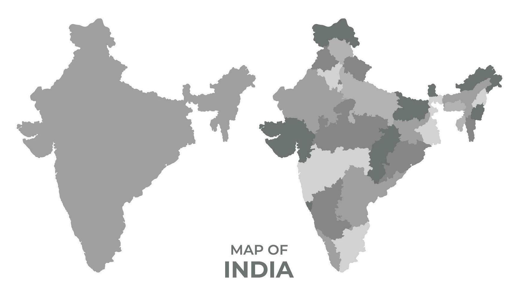 Greyscale vector map of India with regions and simple flat illustration