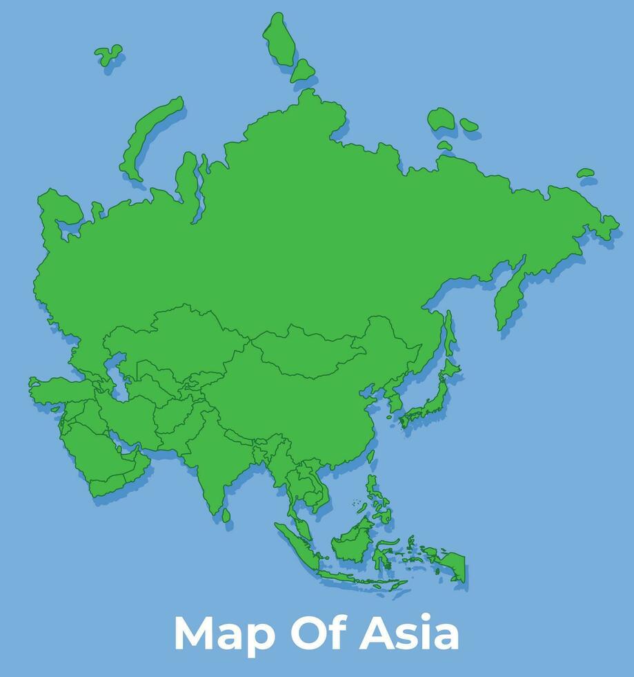 Detailed map of Asia country in green vector illustration