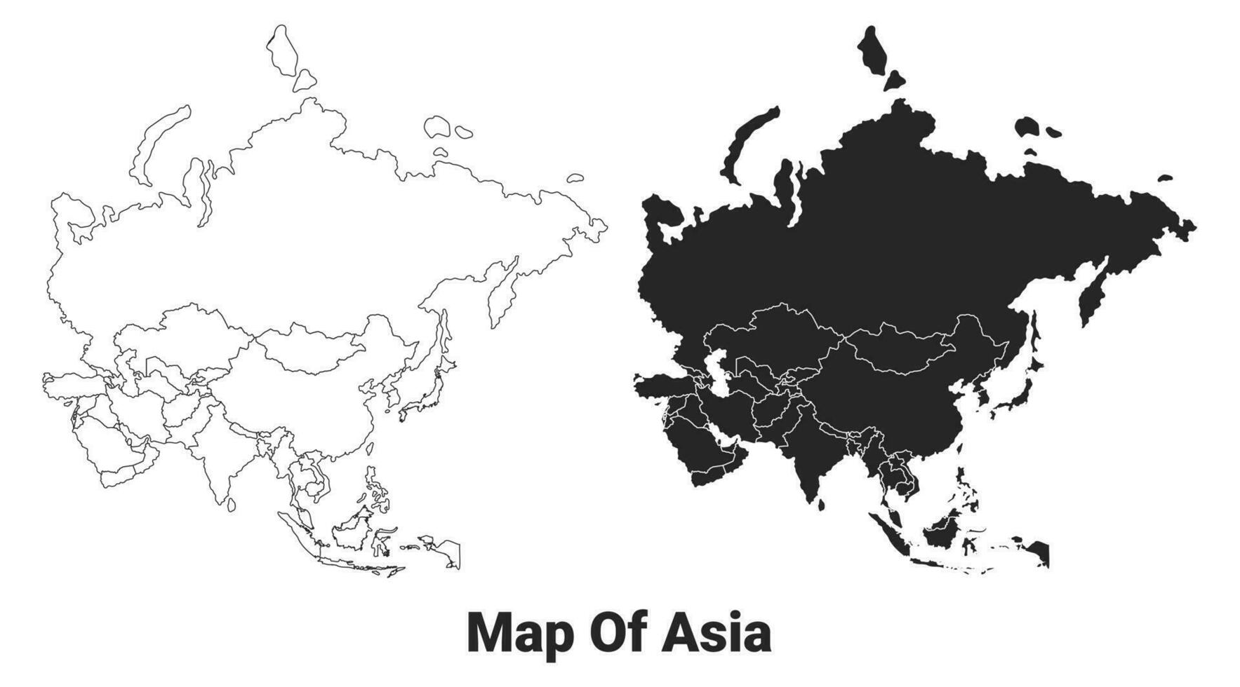 Vector Black map of Asia country with borders of regions