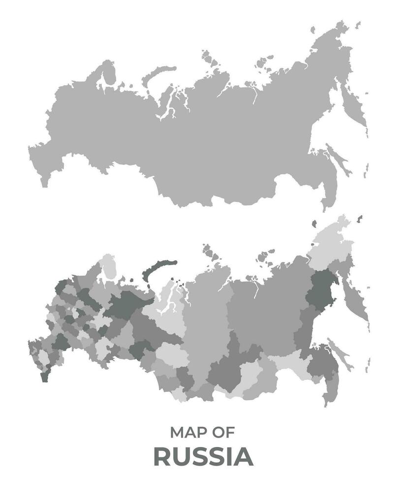 Greyscale vector map of Russia with regions and simple flat illustration