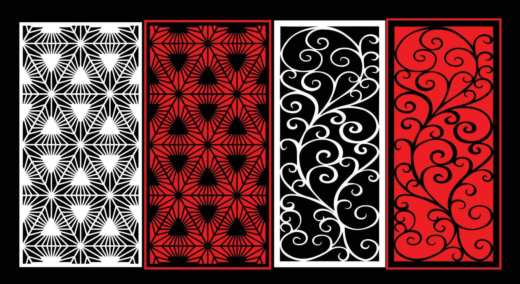 Decorative wall panels set Jali design CNC pattern, laser cutting pattern, router CNCcutting vector