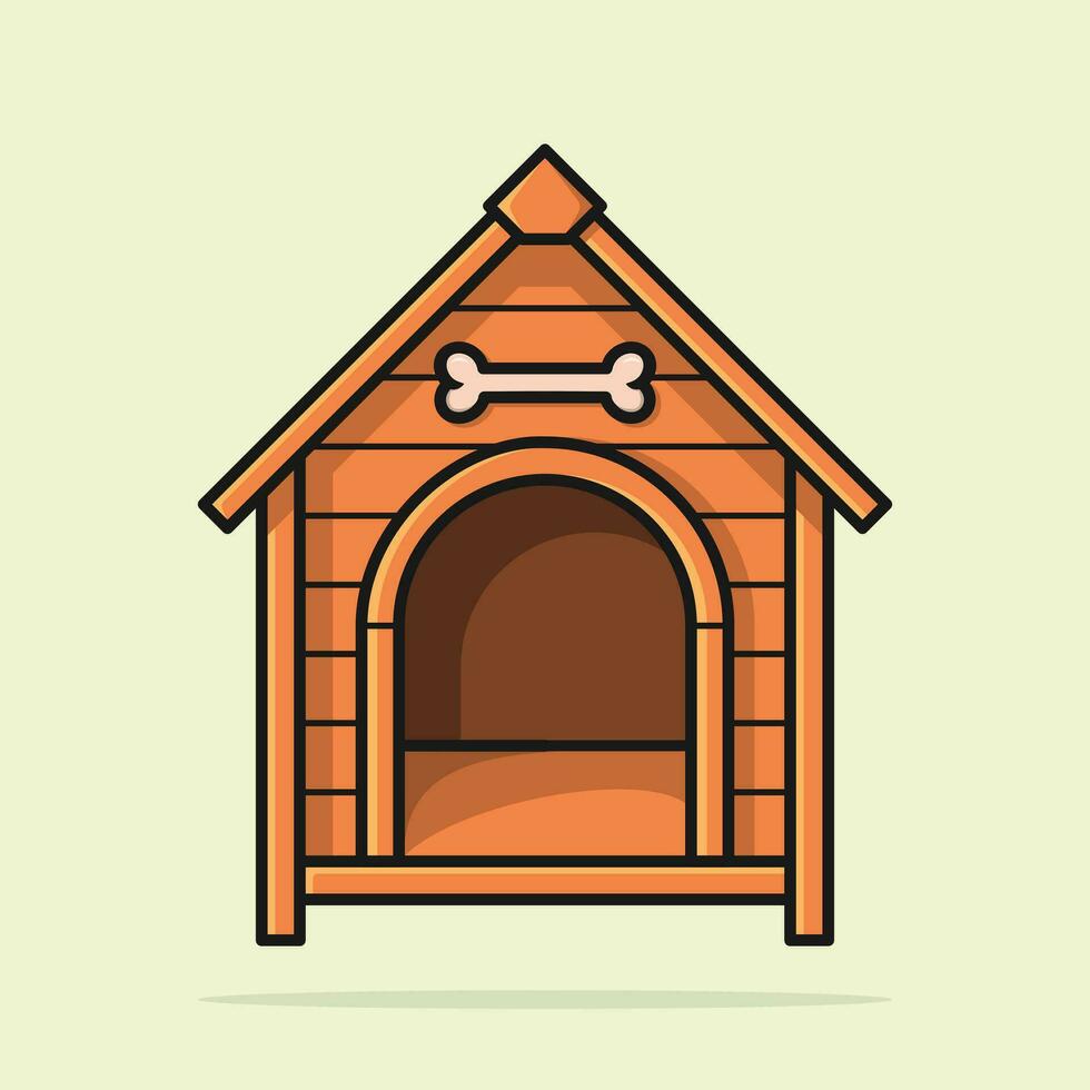 Wooden cartoon dog house vector hand drawn illustration