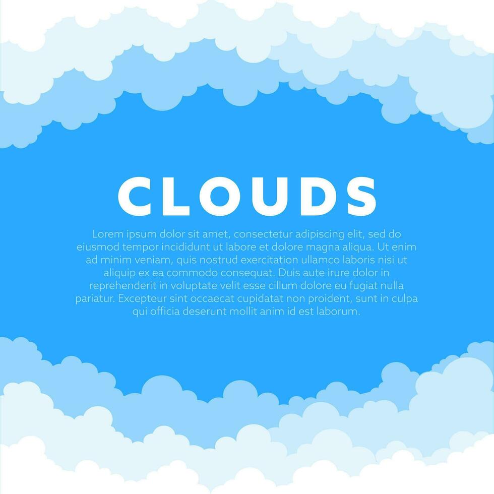 Abstract white cloud on blue sky. Border of clouds. Vector stock illustration