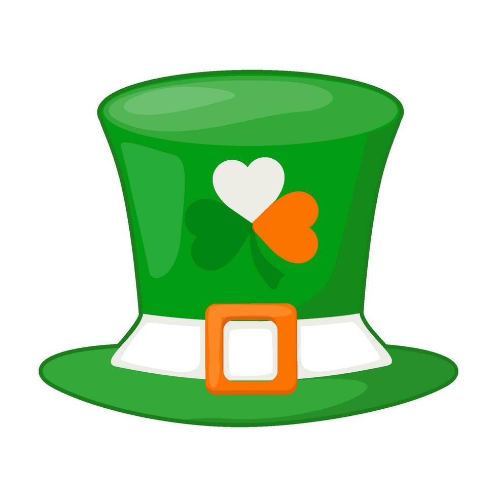 Leprechaun green top hat with clover for St. Patrick s Day. Gnome green top hat with clover for St. Patricks Day. vector