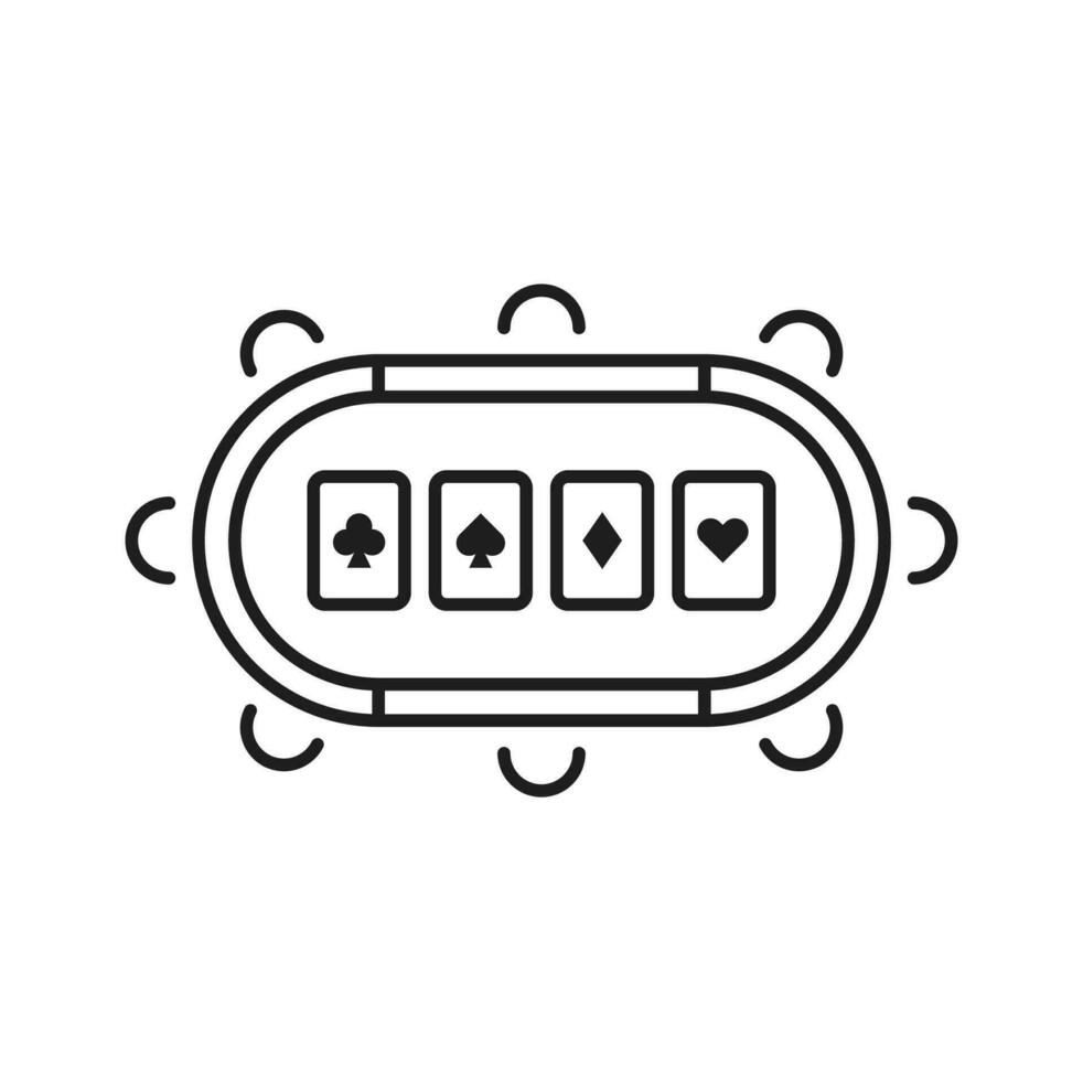 Table with aces poker card, casino line art icon vector