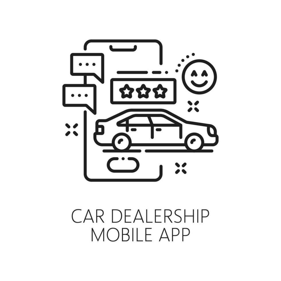 Car dealership mobile app line icon, auto dealer vector