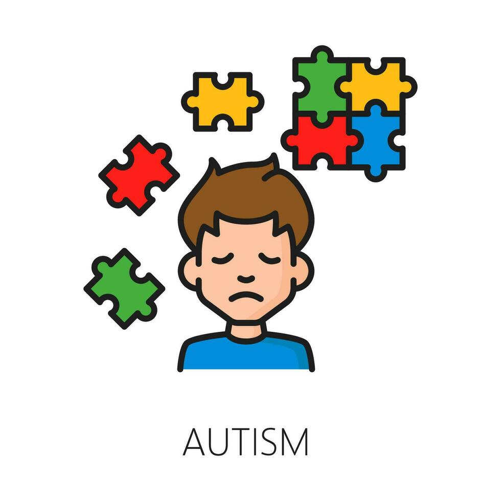 Autism psychological disorder, mental problem icon vector