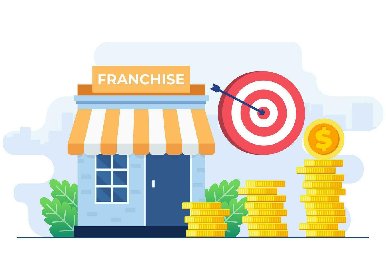 franquicia tienda plano ilustración concepto, negocio concepto, puesta en marcha estrategia, expansión, desarrollo, empresa vector