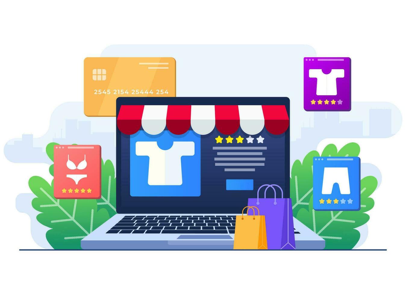 comprar ropa desde en línea ropa almacenar, en línea compras, orden en línea, comercio electrónico sitio web, digital o virtual mercado, Internet Tienda plano ilustración para aterrizaje página, web diseño, infografía vector