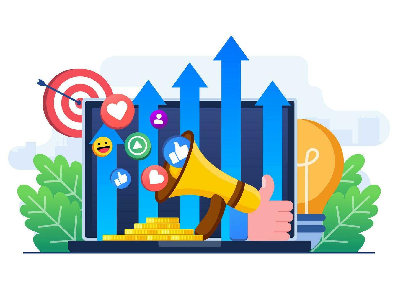 Social media marketing strategy, Digital marketing agency, Startup business, promotion, E-commerce, Online social media marketing campaign concept for ui, web design, landing page, web banner, app vector