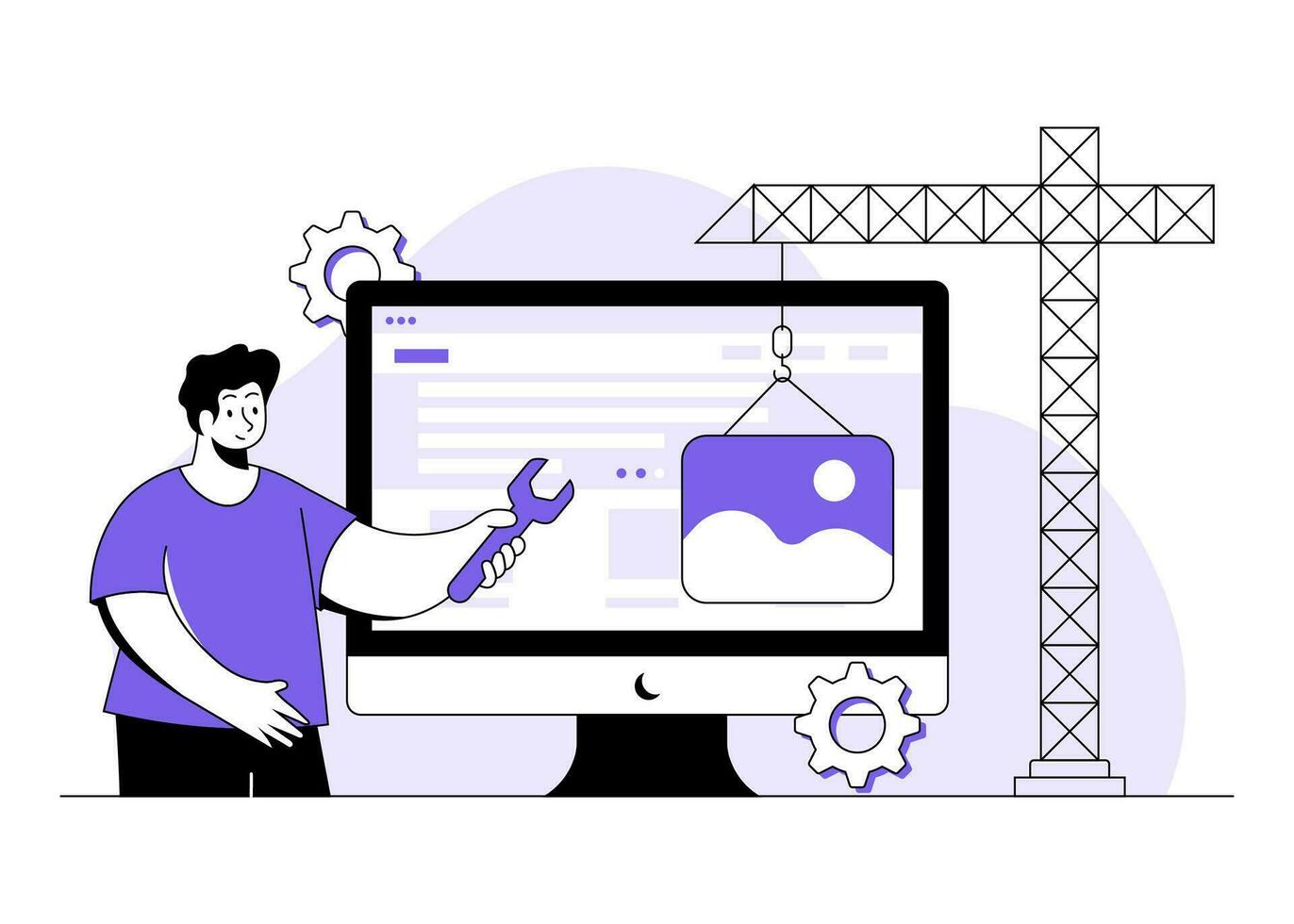 website, under construction flat illustration vector concept for landing page, ui, web, mobile app,, System maintenance, Developer building website, Website development, Developer fixing website