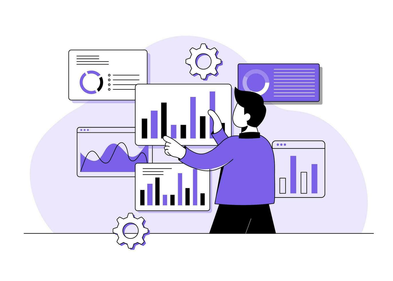 Analyzing business data, Business data analytics, Analytics and research, Financial reports and investments, SEO analytics optimization, company financial evaluation, vector