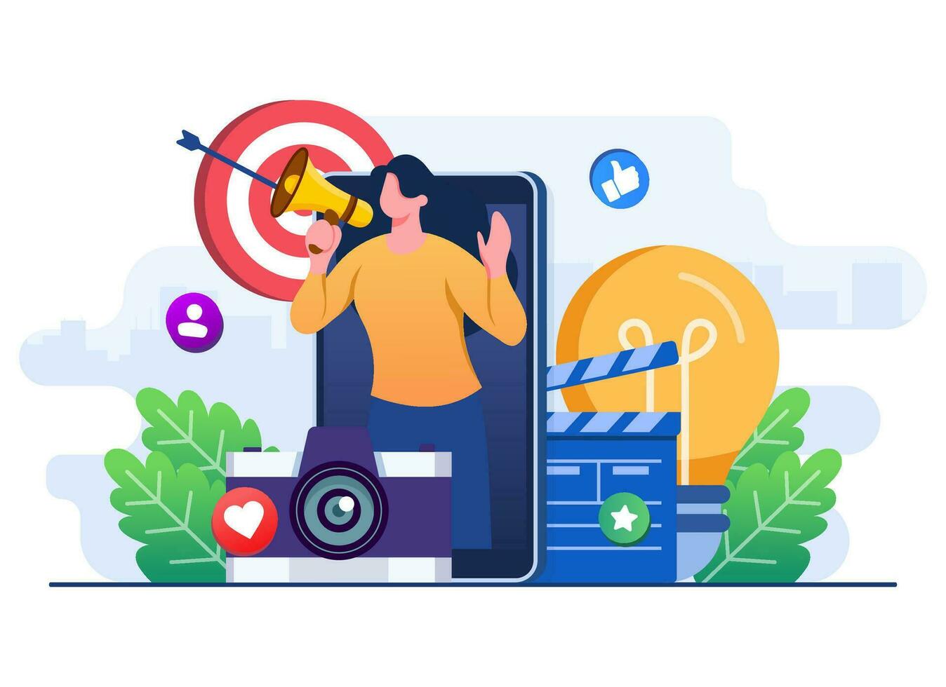 Advertising, Video marketing, Digital marketing, Social media marketing, business promotion, E-commerce, Influencer marketing, Endorsement, Marketing Strategy concept for ui, web design, landing page vector
