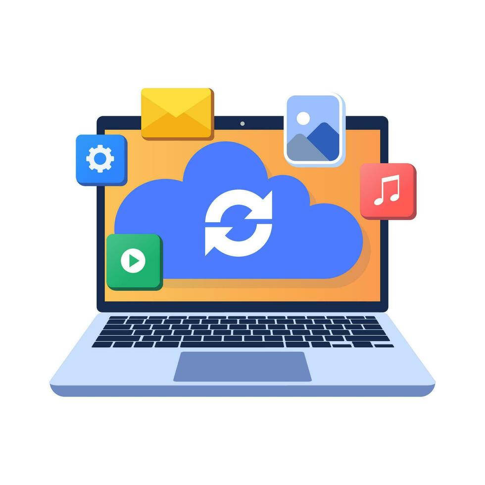 Cloud computing and database service, Synchronize data, Secure file sharing, Upload and download files in the cloud server, Data backup, Online cloud storage, Online server to store and share data vector