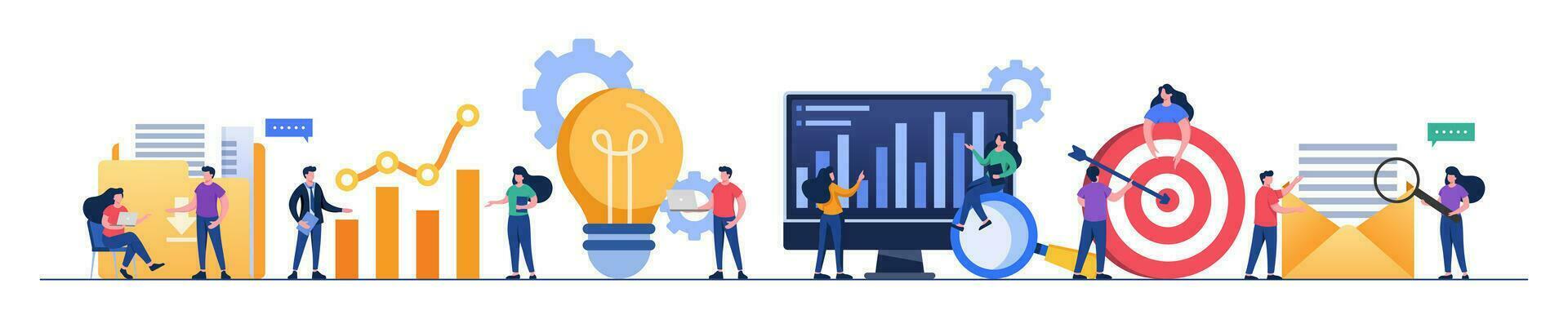 Business performance data analysis flat illustration concept, Search engine optimization, Market research chart, Data Analytics, Financial report, Business strategy, Financial forecast vector