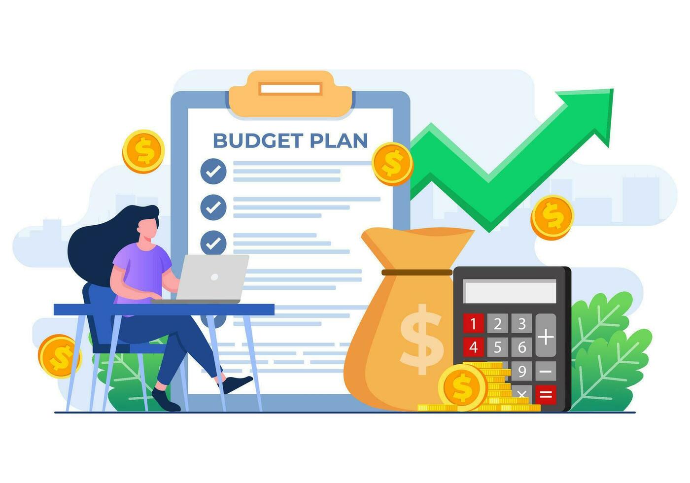 Female accountant planning business budget, Financial report, budget management, strategy, success, marketing, accounting, financial analysis vector