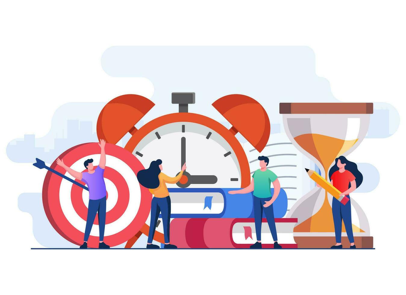Students prepare for exams flat illustration vector concept, student learning before exam day, doing hard assignments, and preparing for module work, Exam deadline