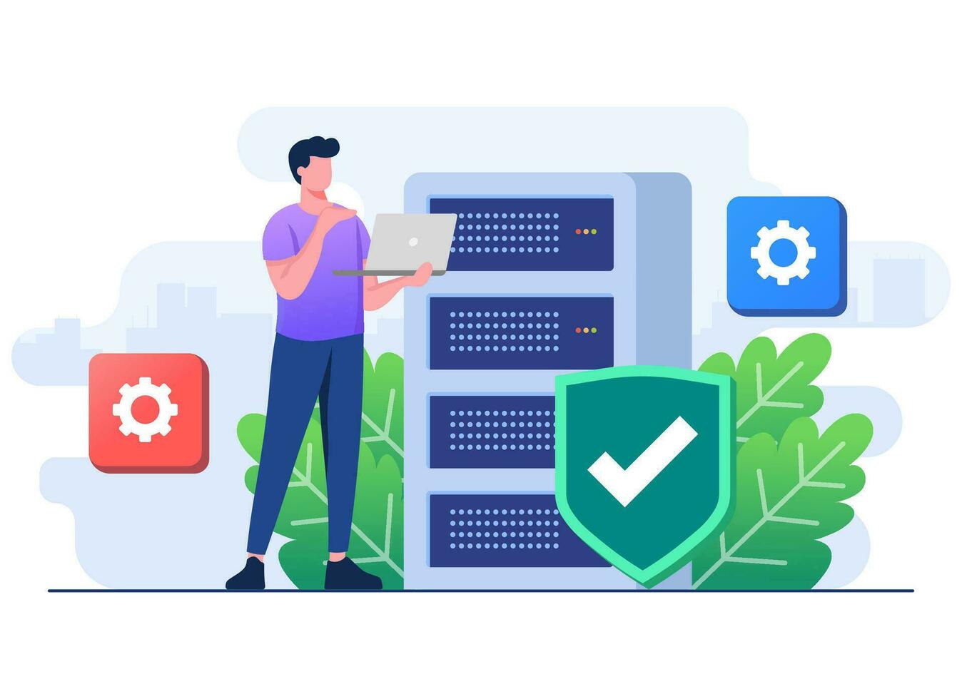 Database protection, Cyber security, Data Center, File management, cloud storage, Privacy data protection flat illustration for landing page, mobile app, flyer, template, web banner, infographic vector