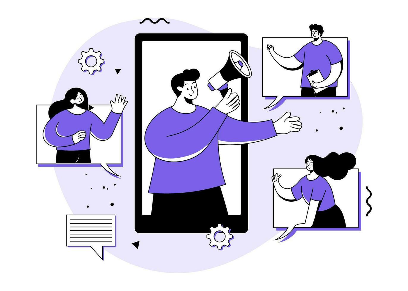 Digital marketing flat illustration vector concept, Influencer marketing, referral loyalty program, Man stand with megaphone, Refer a friend, Referral marketing, Promotion method, Marketing Strategy