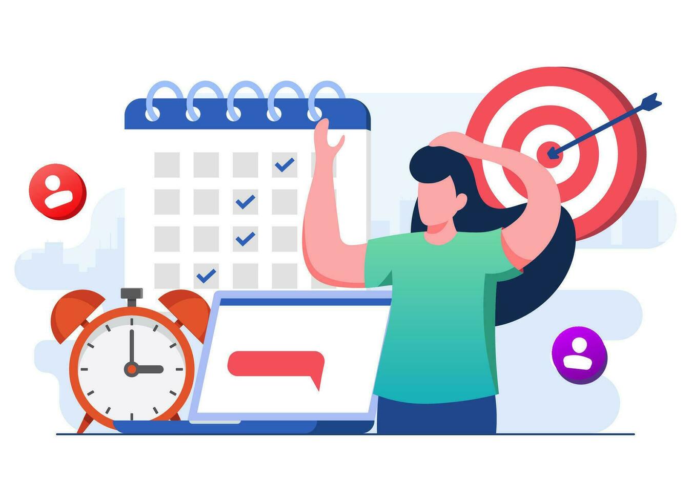 Deadline concept vector flat illustration, Stressed employee with lot of work to finish before deadline, Time management, Burnout and overload, Overwork, Fatigue, suitable for web banner, landing page