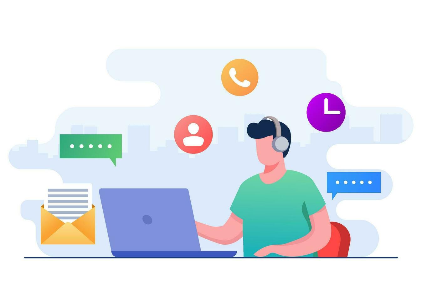 Male hotline operator advises clients flat illustration concept 