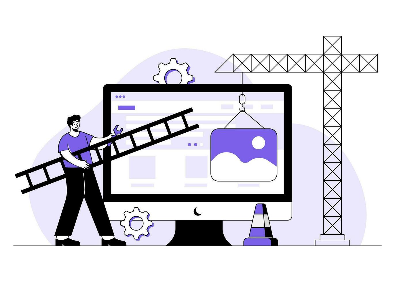 website, under construction flat illustration vector concept for landing page, ui, web, mobile app,, System maintenance, Developer building website, Website development, Developer fixing website