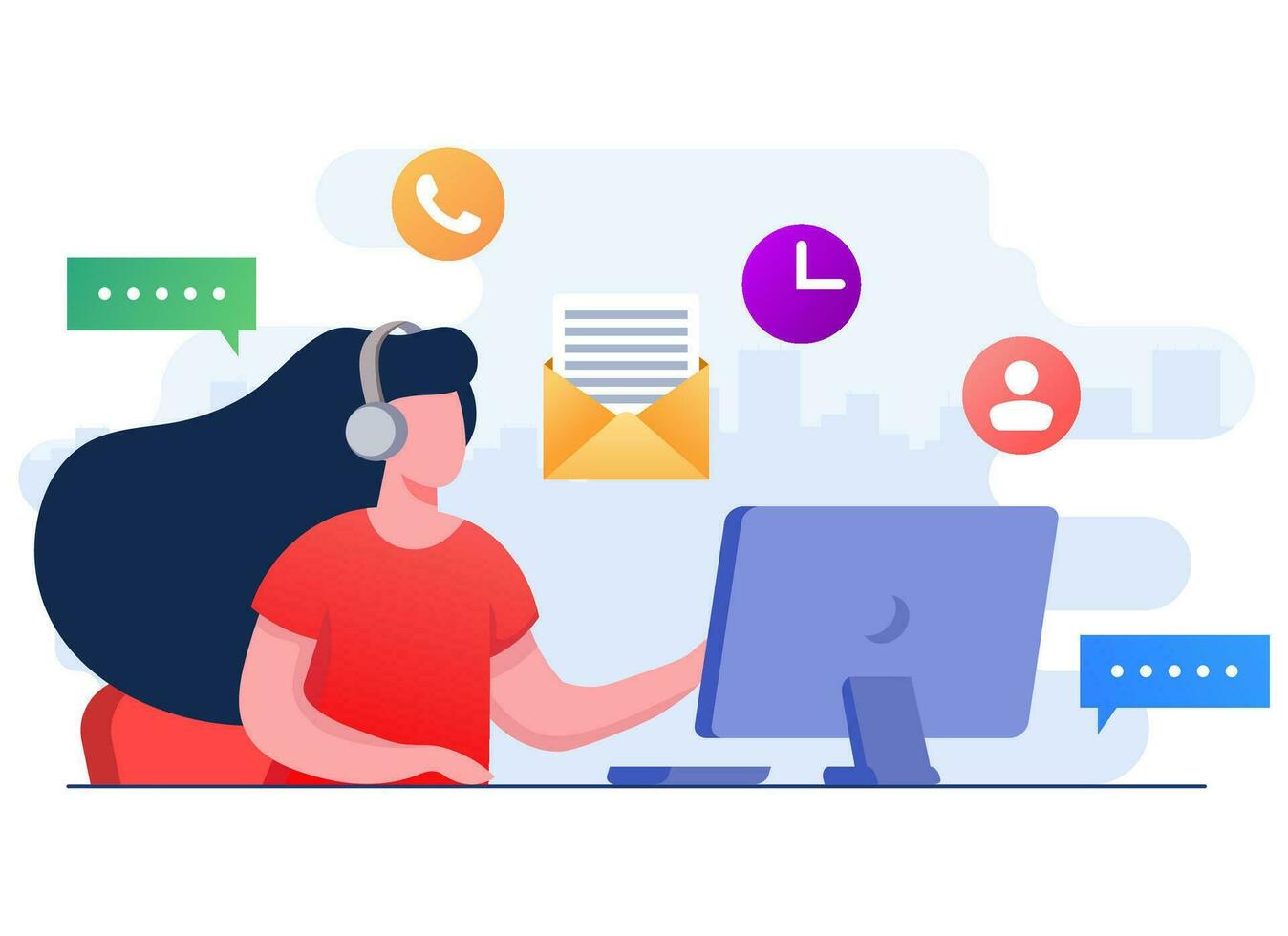 Female hotline operator appears on the laptop screen, Online 
