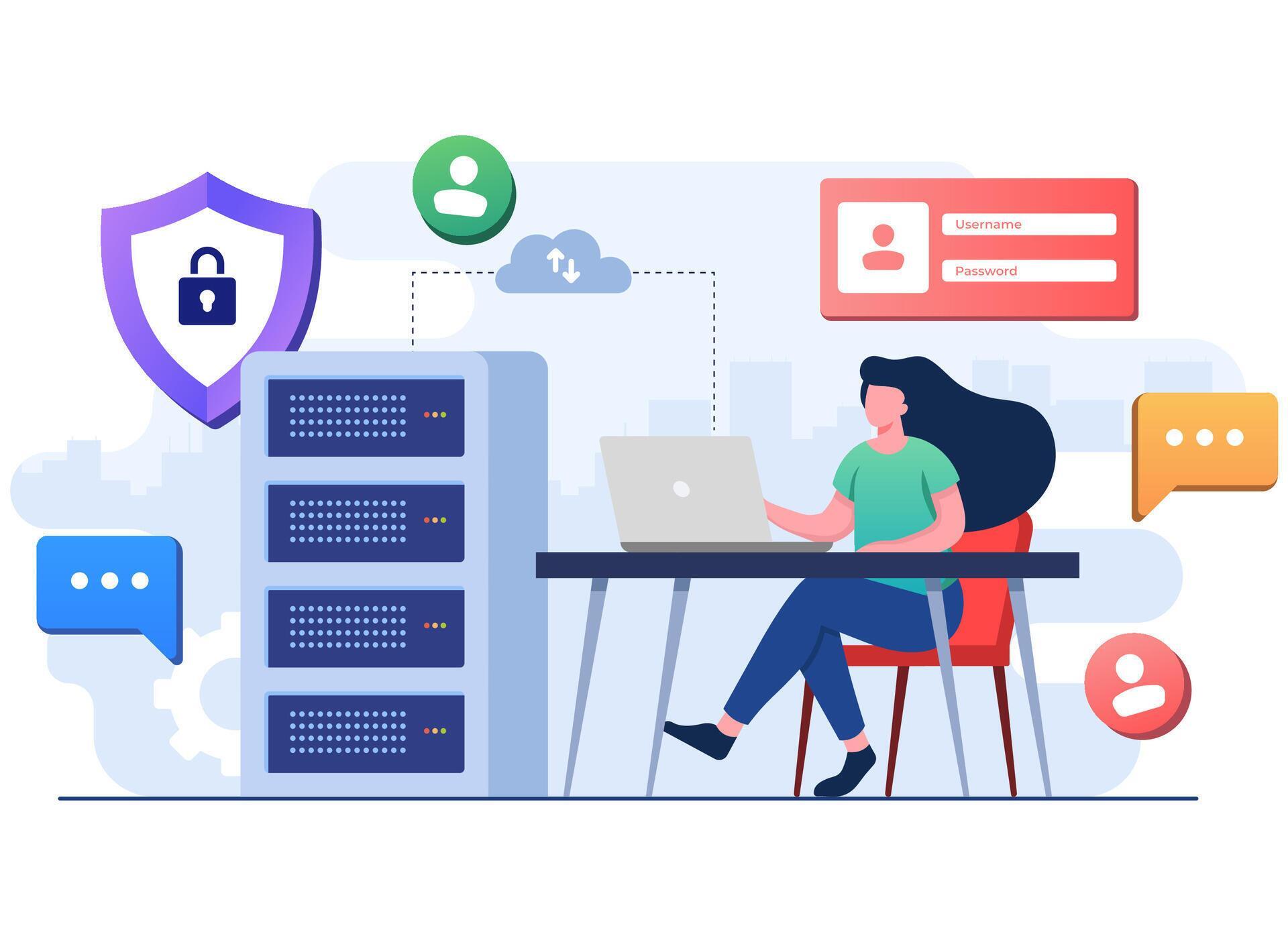Database, Cyber security, Personal data protection flat illustration
