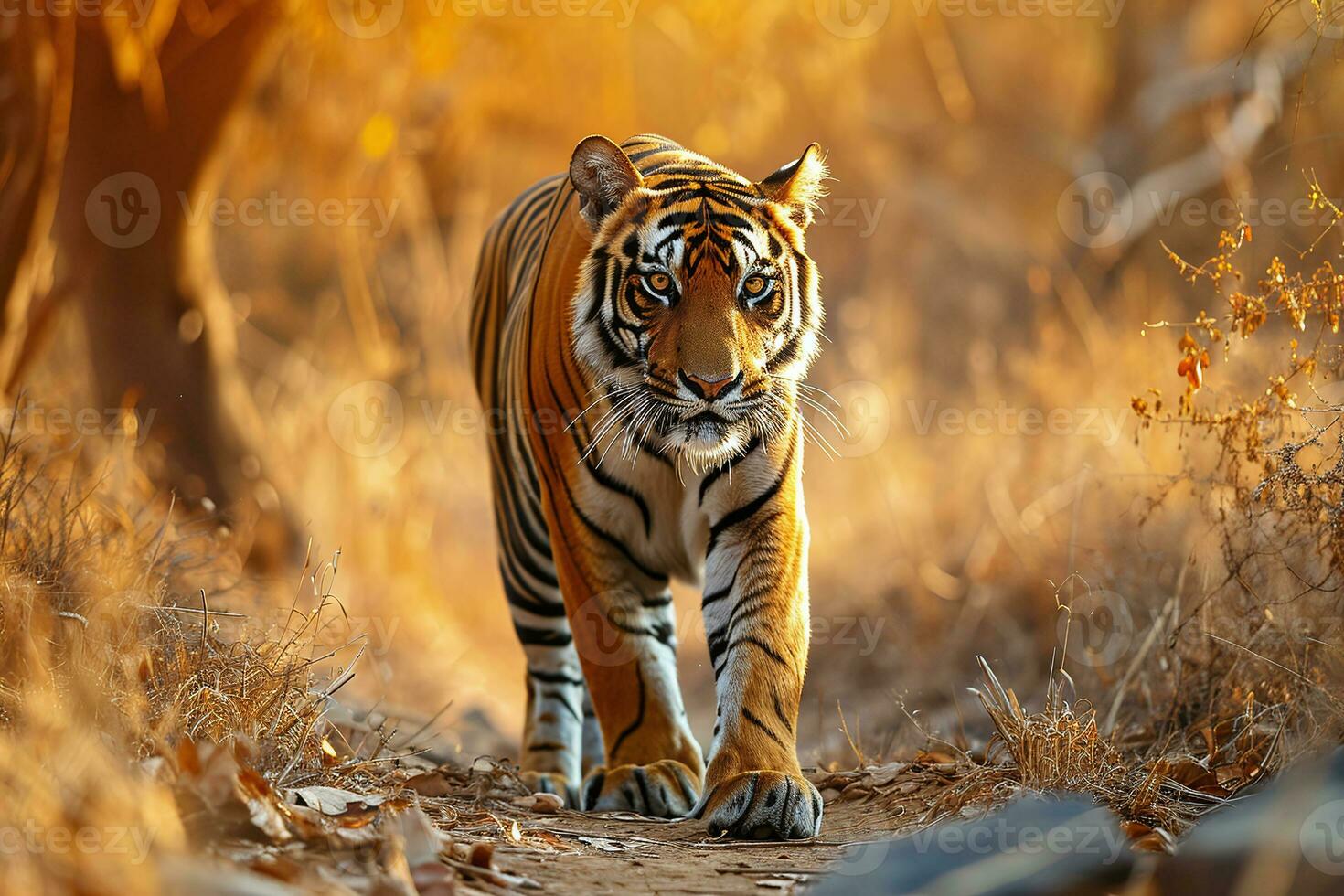 AI generated Picture of a tiger walking in the forest photo