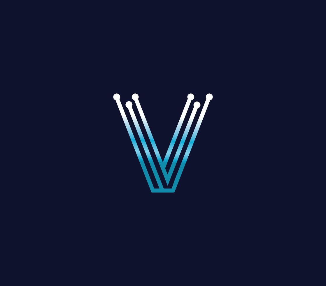 V Alphabet Connection Logo Design Concept vector