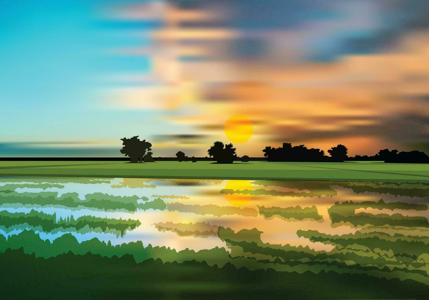 Paddy seed sunrise landscape vector illustration for any design purposes.