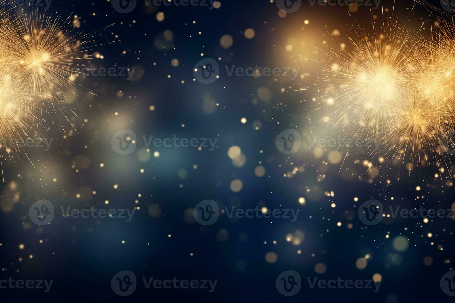 AI generated Abstract gold firework fireworks on dark blue texture with bokeh lights photo