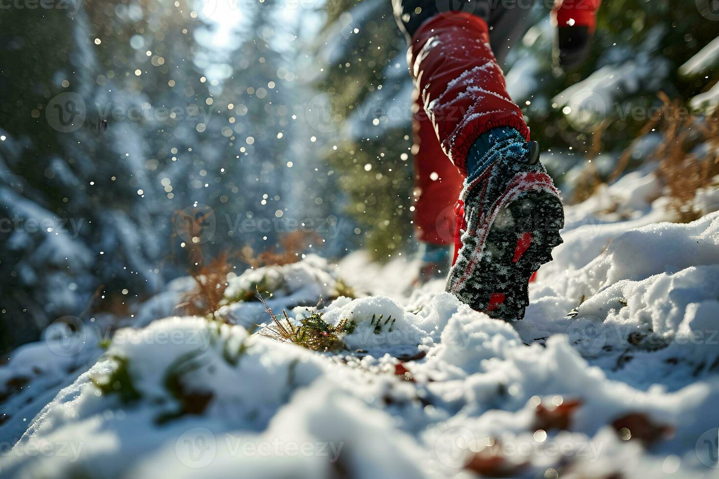 AI generated Winter landscape with snow and people exploring photo