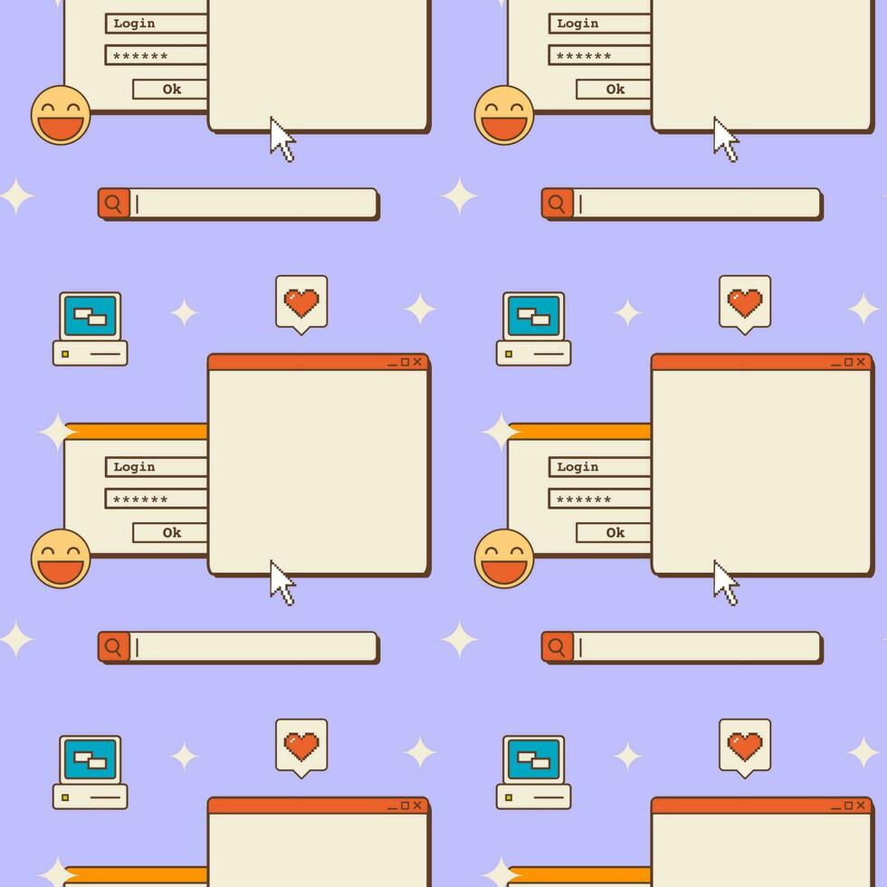 conjunto de enviar o cuentos plantillas para social medios de comunicación en onda de vapor estilo. resumen retro Años 80 90s estético maravilloso antecedentes con antiguo computadora usuario interfaz, nostálgico elementos y pegatinas vector. vector