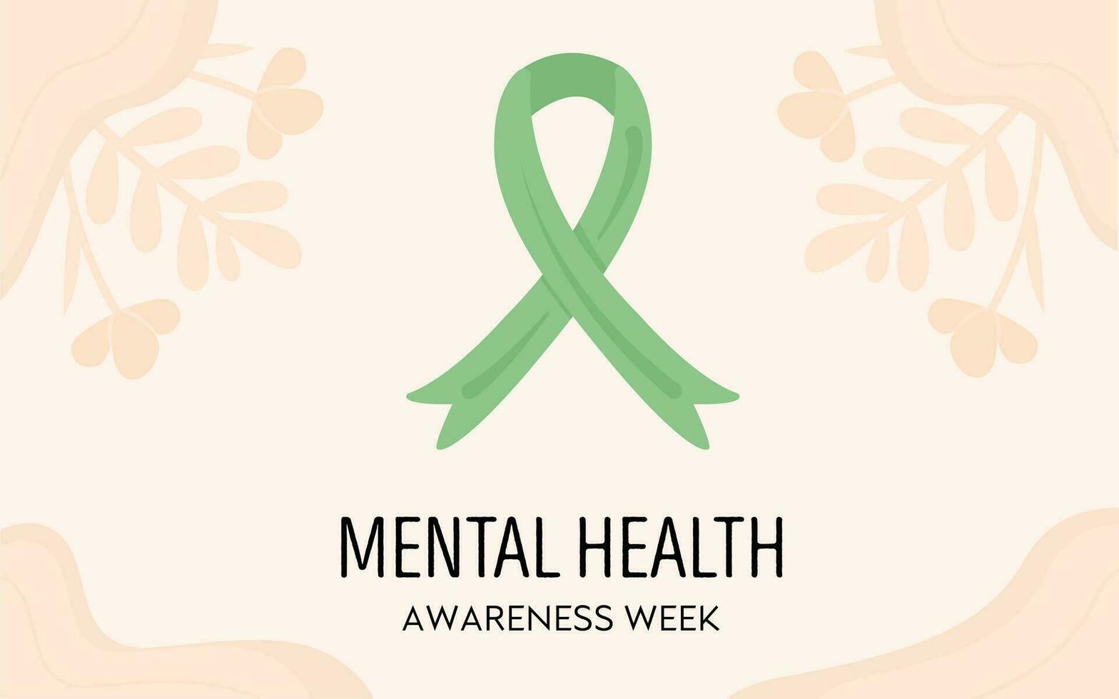 mental salud conciencia mes o semana en mayo horizontal bandera modelo en antecedentes con flores verde cinta internacional símbolo para mental enfermedades médico salud cuidado póster. vector. vector
