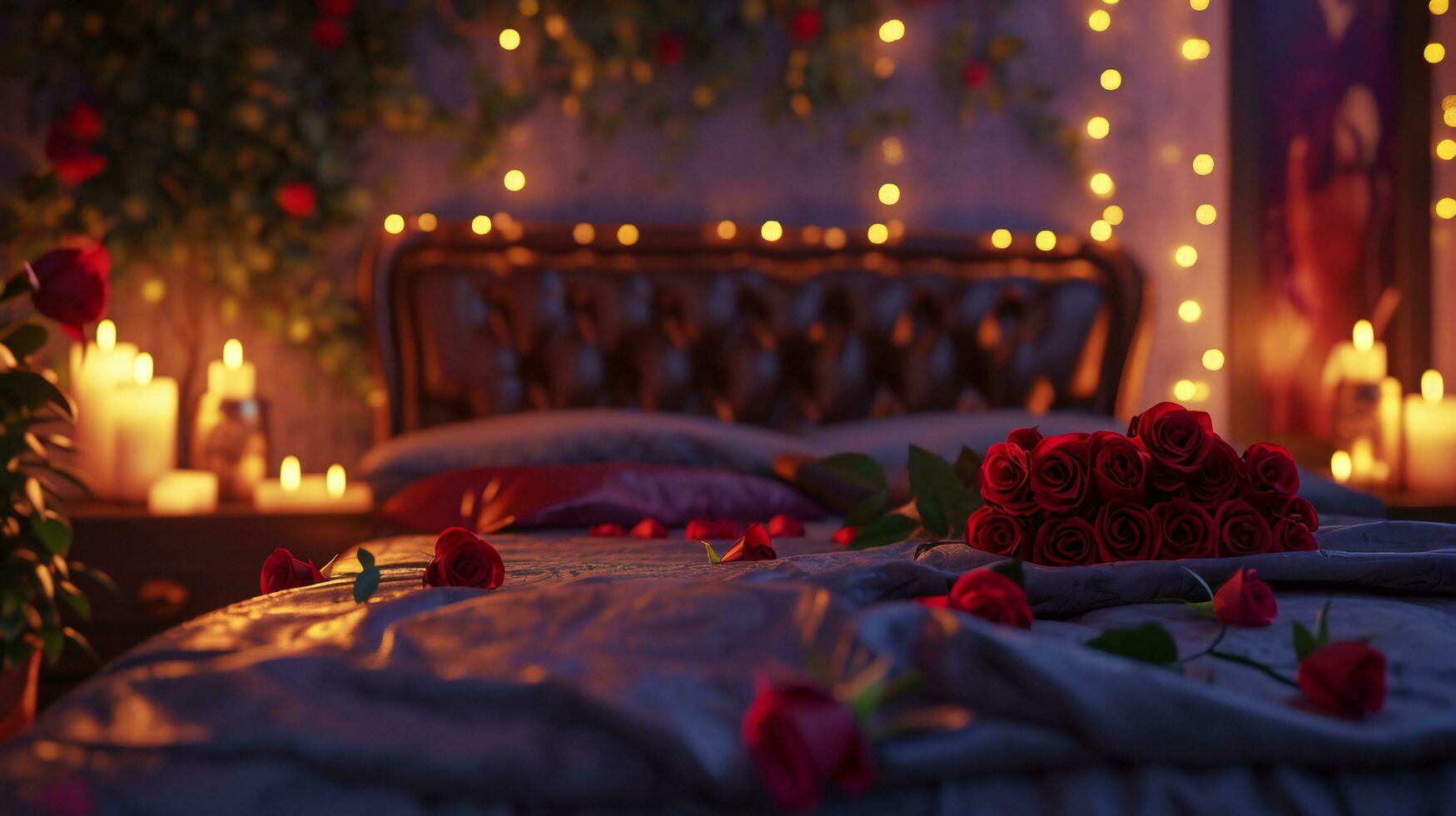 ai generado hada cuento romance con rosas y suave vela resplandor foto