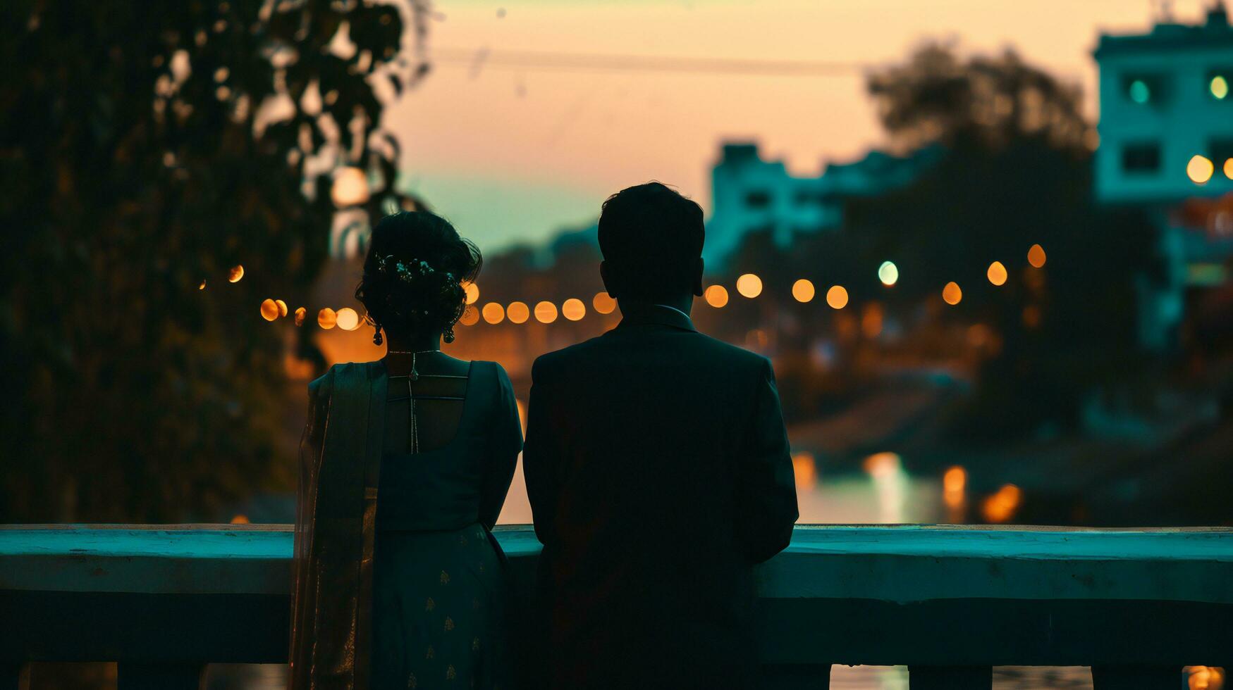 AI generated Evening Serenity with Diyas on a Riverside Balcony photo