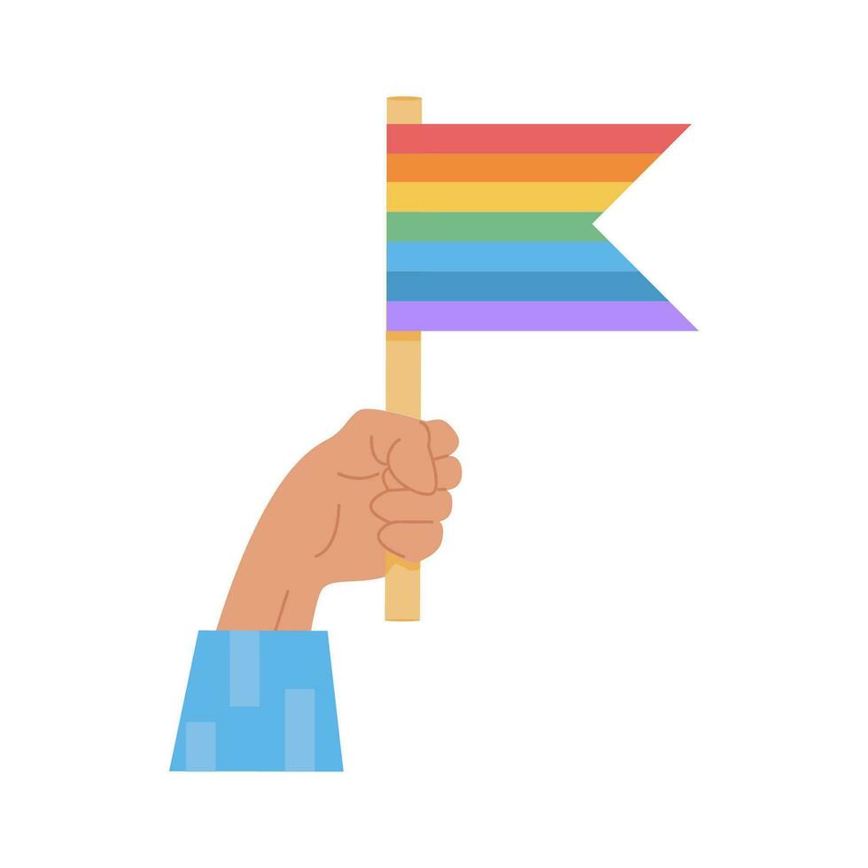 un persona participación lgtb arco iris bandera. elemento para orgullo mes celebracion. símbolos para lgtbq desfile. icono o pegatina aislado en blanco antecedentes. vector plano dibujos animados ilustración.