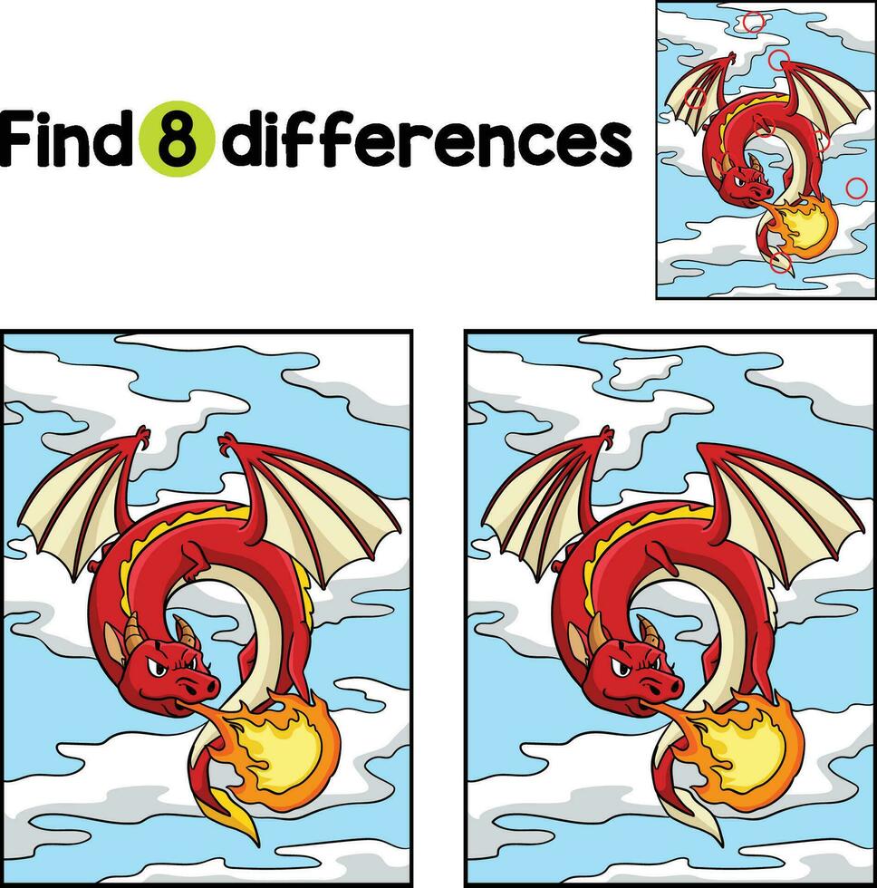 Knight Dragon Find The Differences vector