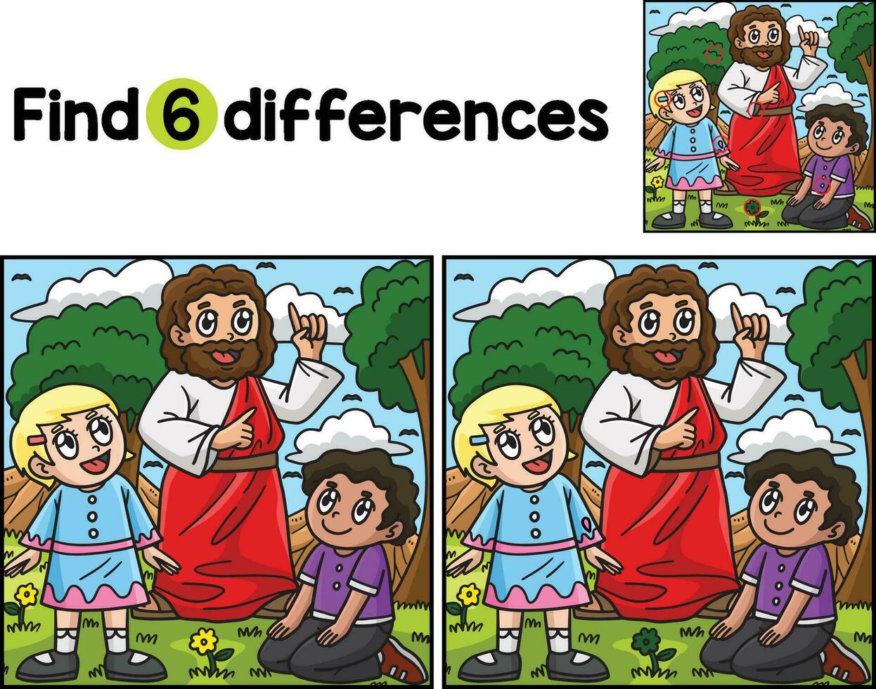 Christian Jesus with Children Find The Differences vector