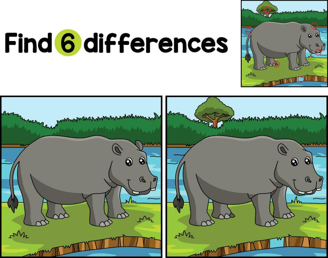 Hippo Animal Find The Differences vector