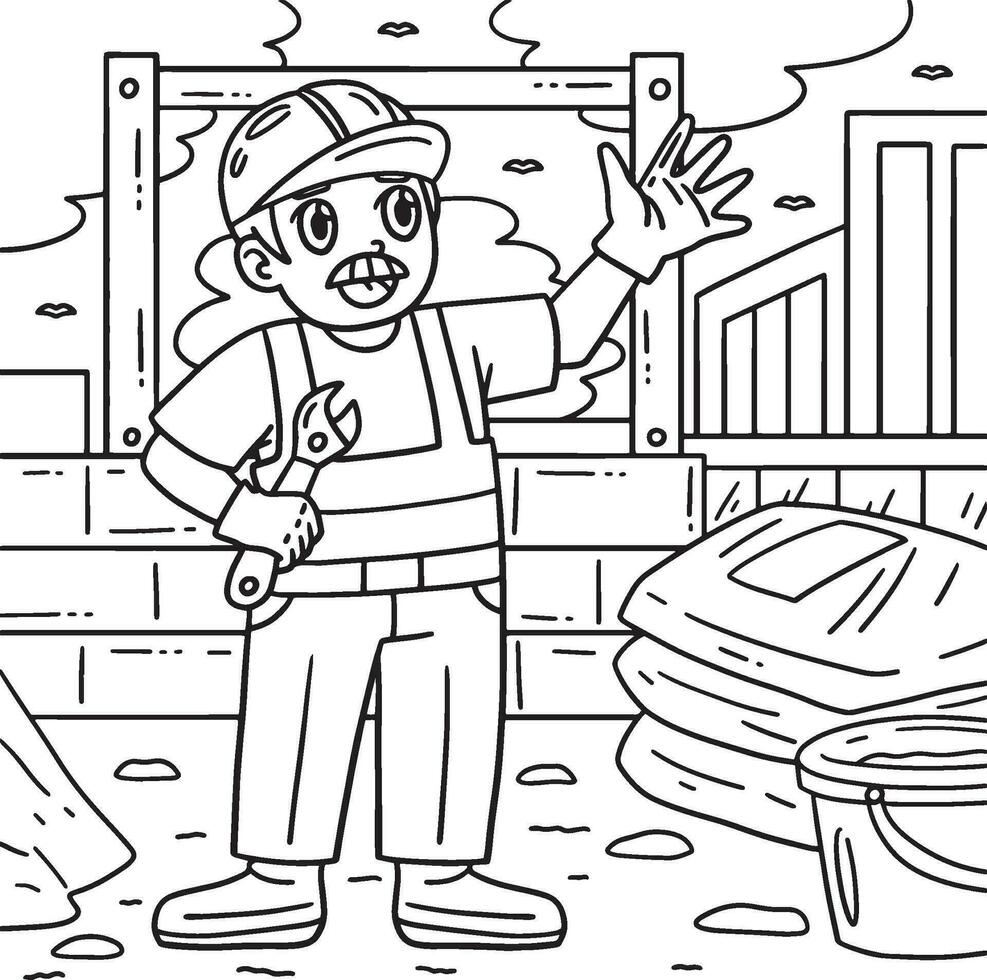 Construction Worker Coloring Page for Kids vector