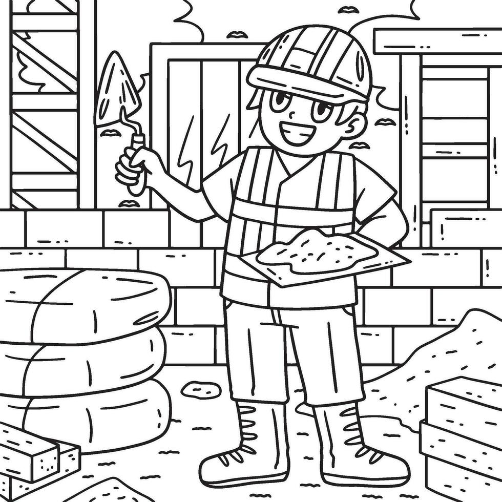 Construction Worker with Plaster Coloring Page vector