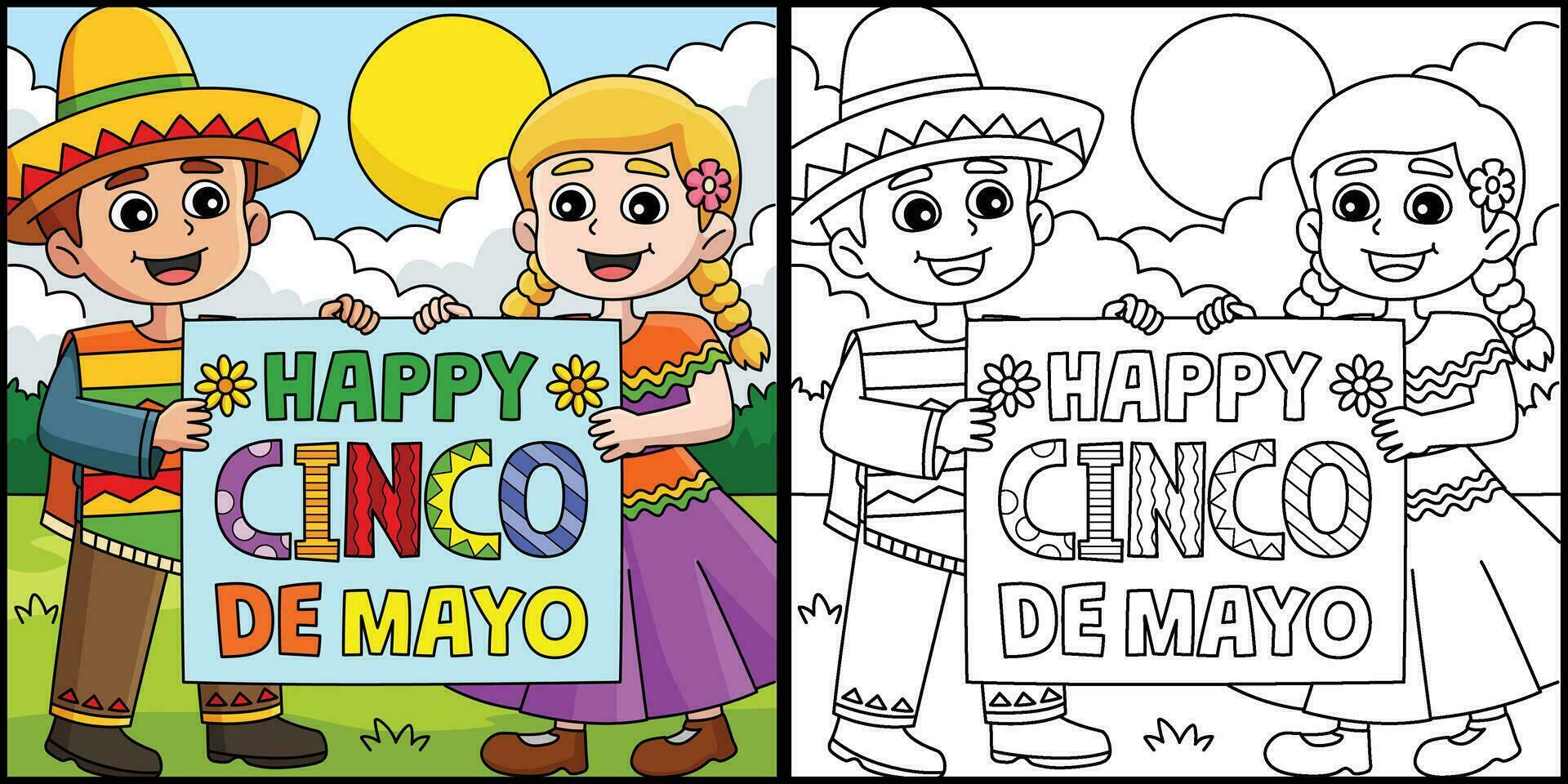 Happy Cinco de Mayo Coloring Page Illustration vector