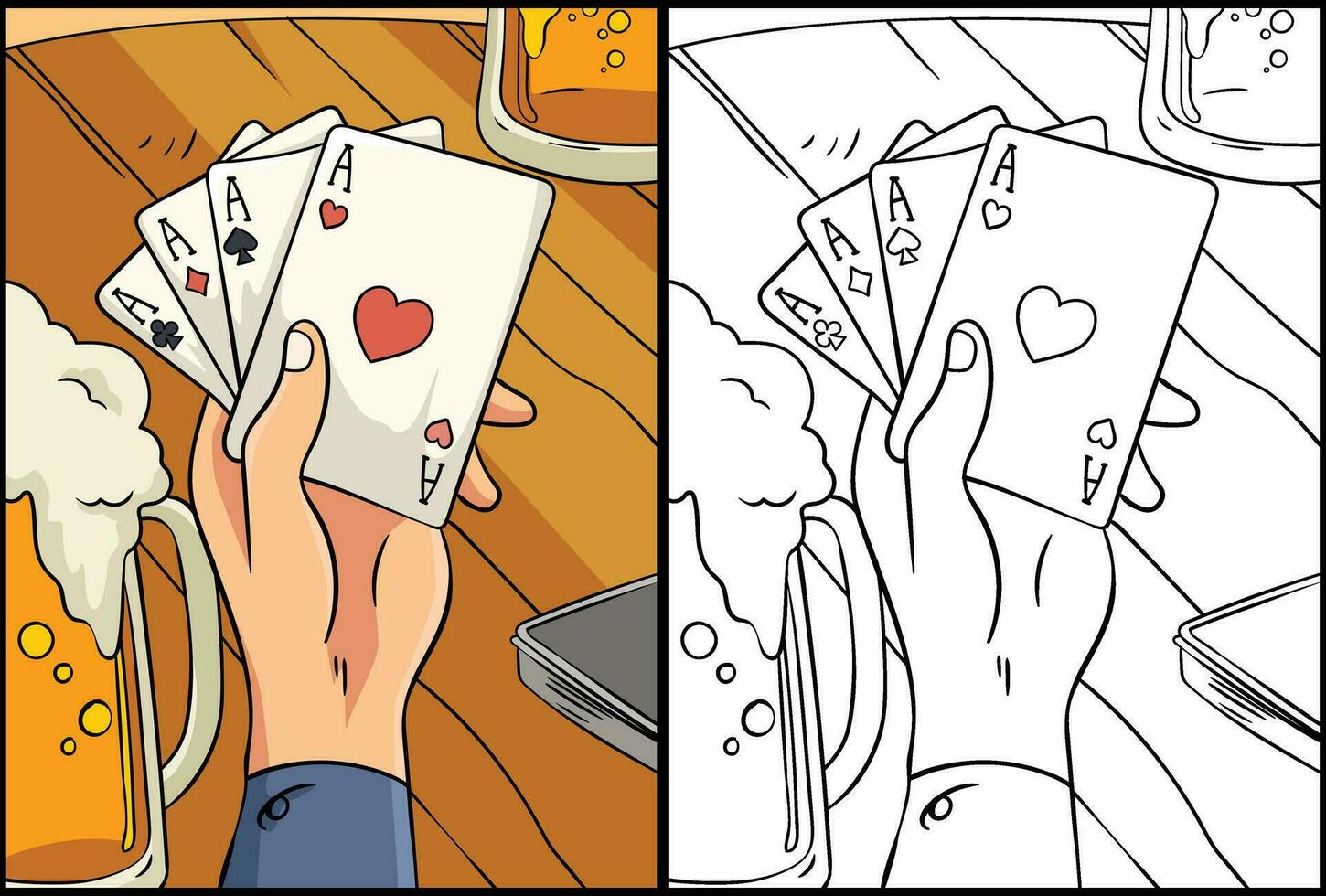 Cowboy Game Cards Coloring Page Illustration vector