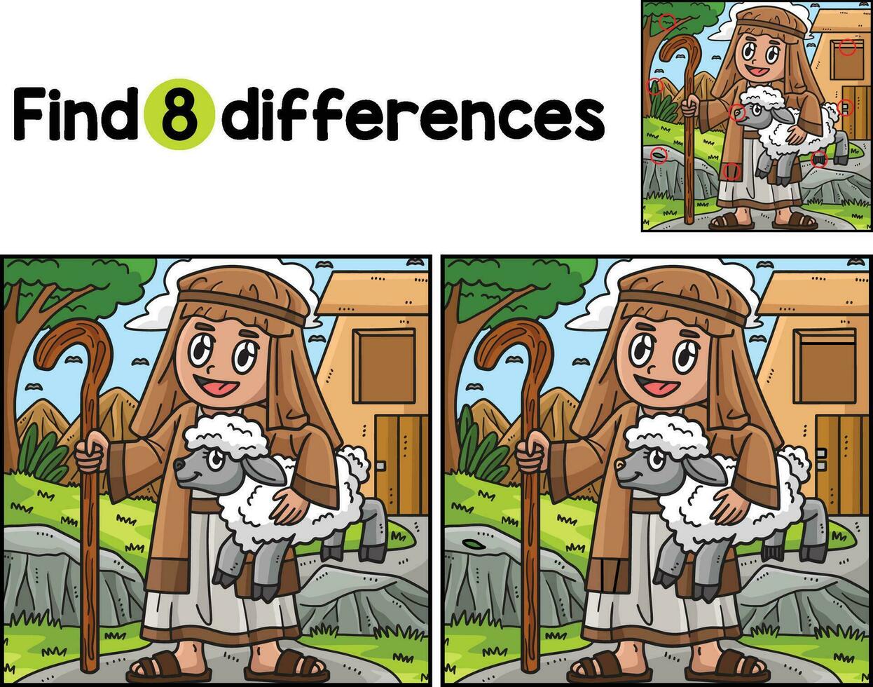 Christian Shepherd Sheep Find The Differences vector