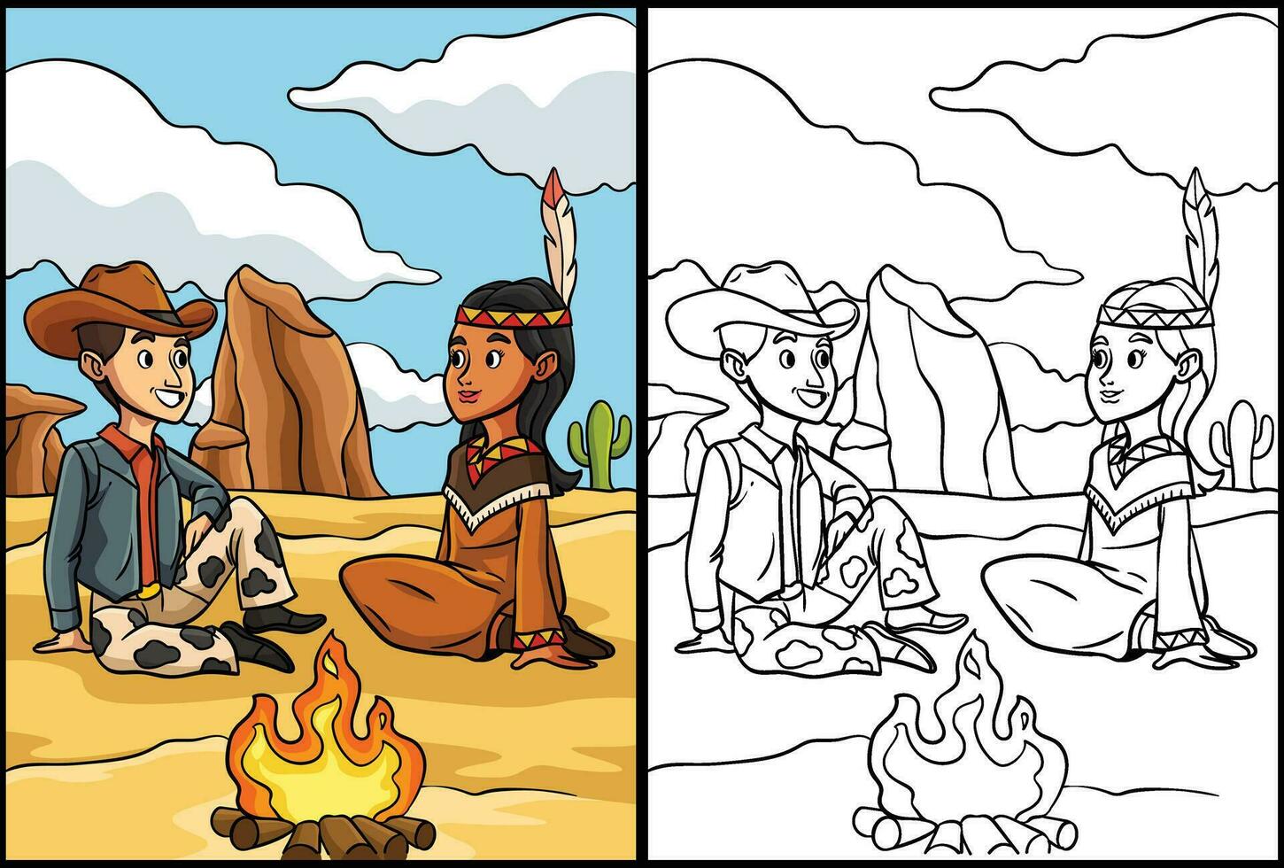 vaquero con un americano indio niña ilustración vector